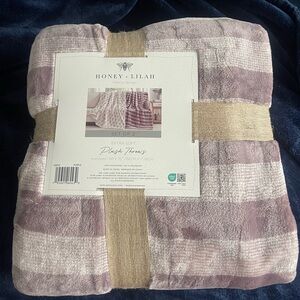 Brand new set of two Plaid Throw Blanket Set - Purple and Cream